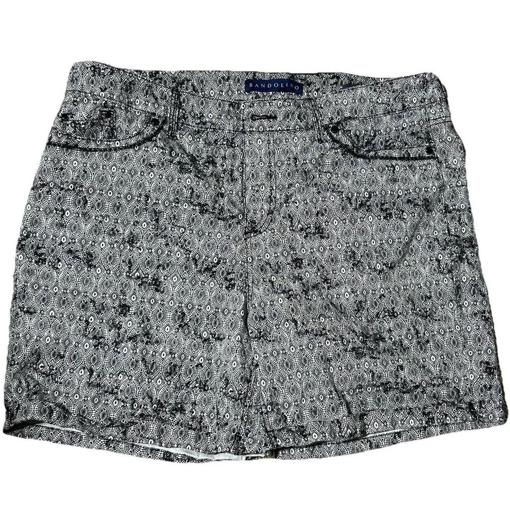 BANDOLINO Amy Shorts Black White Size 12 Stretch Pockets Cuff Beach Boho Chic